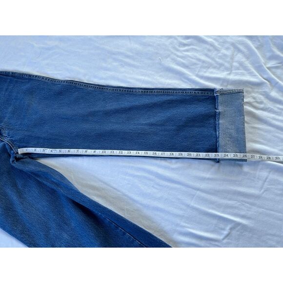 Calvin Klein Wide Leg Fray Bottom Jeans Size 8 100% Cotton Roll Up, High Rise - Picture 4 of 14